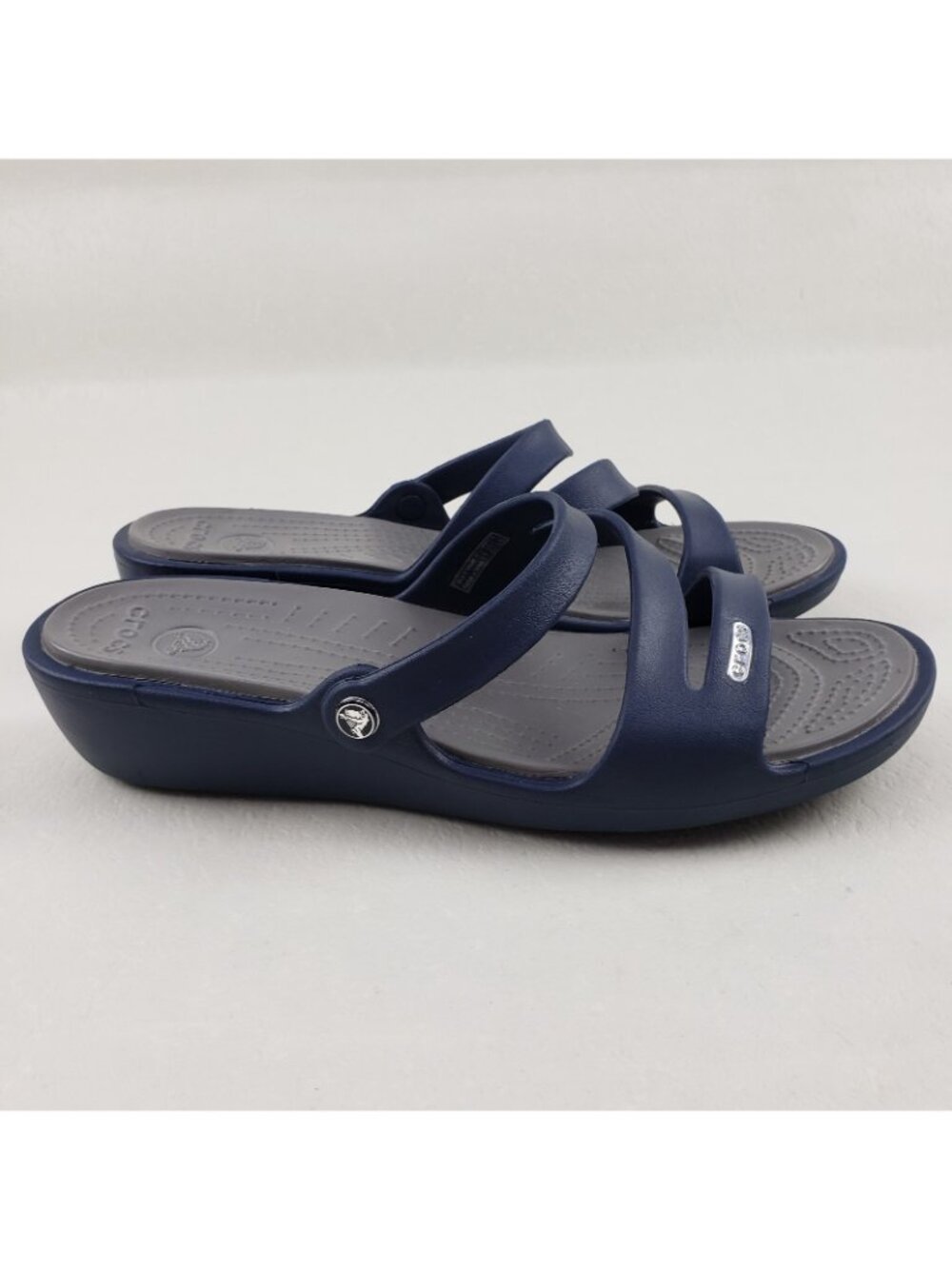 Crocs Patricia Slide Wedge Sandal Womens 10 Blue Strappy Slip On Comfort Shoe - Picture 2 of 13